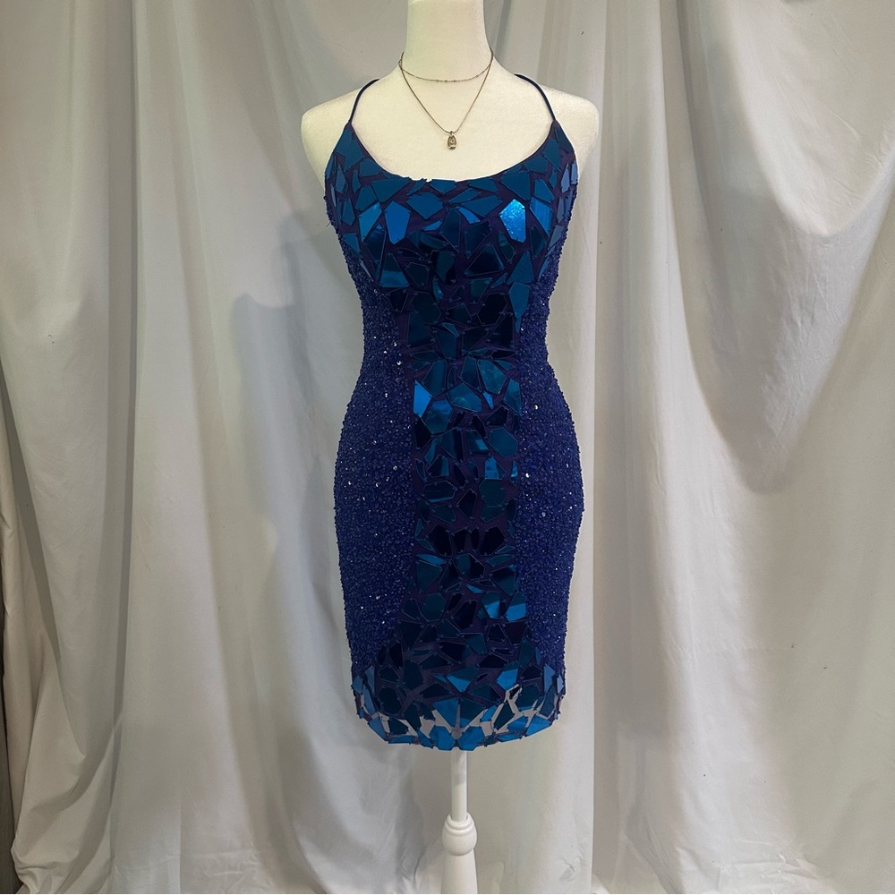 Primavera Couture Mosaic Blue Mini Dress